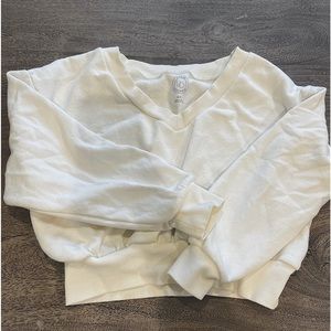 Cropped White V Neck Sweatshirt Size S